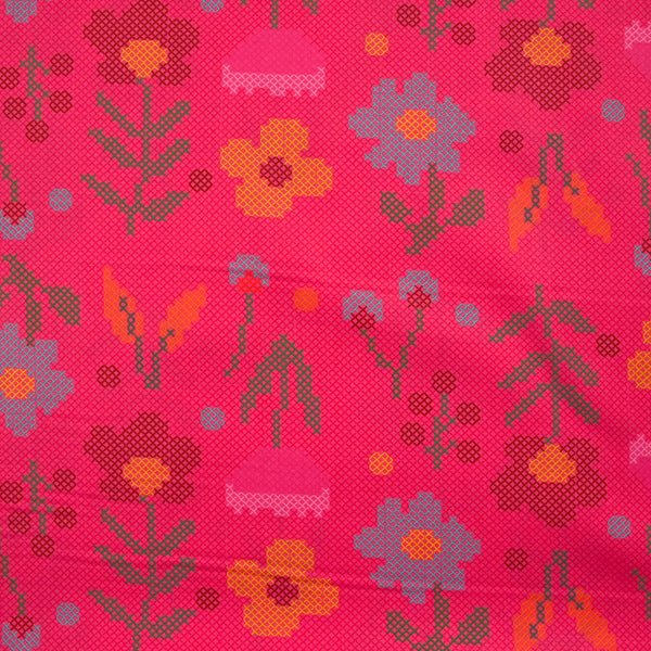 Coton imprimé fleurs fond magenta