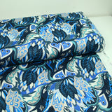 Coton imprimé Ginevra bleu et gris fond marine au mètre