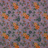 Coton imprimé jardin secret camel fond violet