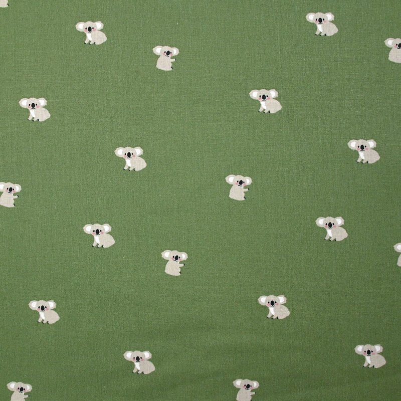 Coton imprimé koala fond vert