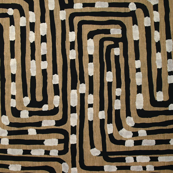Coton imprimé labyrinthe perdu fond marron