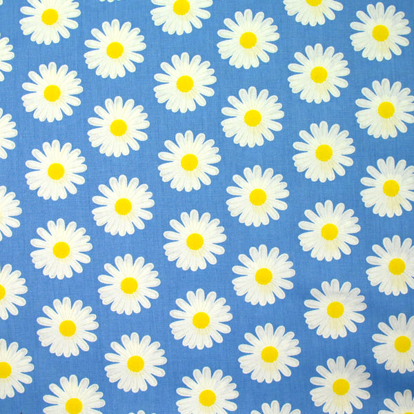 Coton imprimé marguerite fond bleu