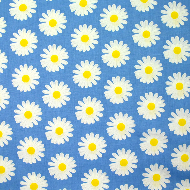 Coton imprimé marguerite fond bleu