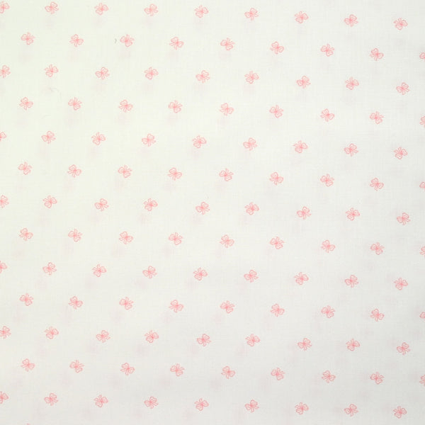 Coton imprimé noeud rose fond blanc