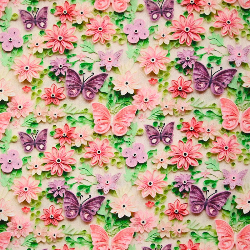 Coton imprimé papillon fond nude