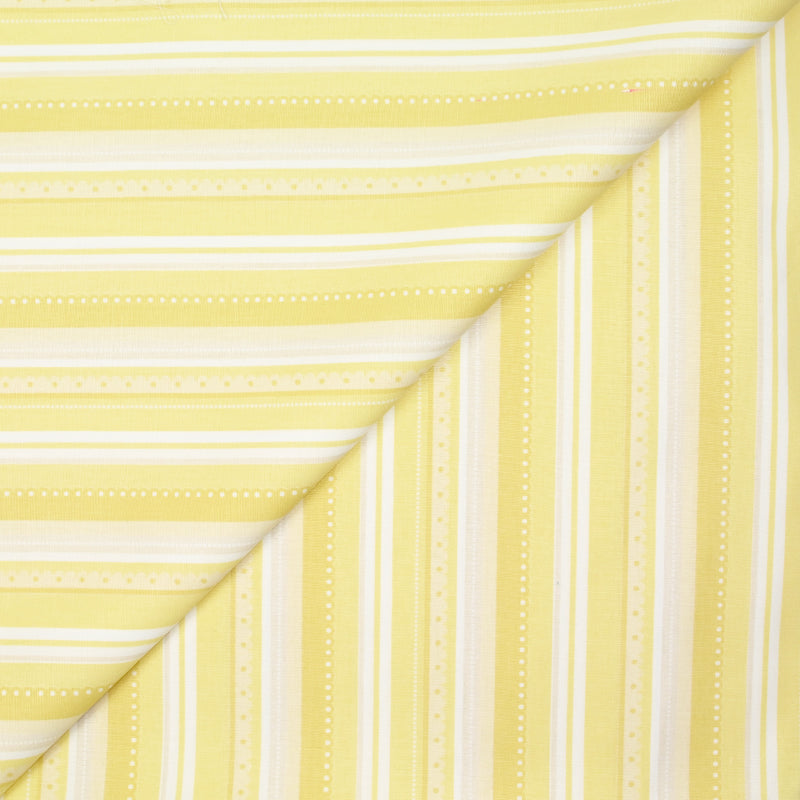 Coton imprimé rayé jaune ensoleillé fond blanc