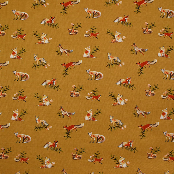 Coton imprimé renard fond ocre