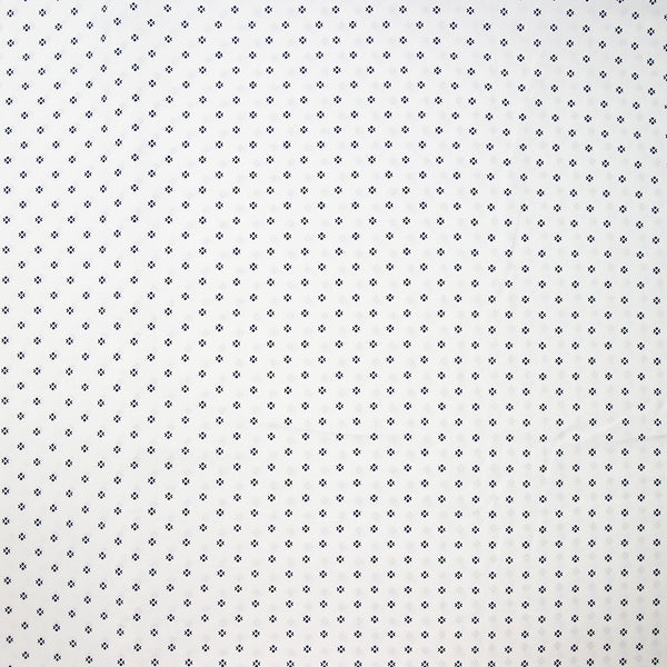 Coton imprimé signe géométrique bleu marine fond blanc cassé