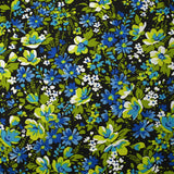 Coton imprimé vent floral bleu fond noir
