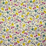 Coton imprimé Vittoria fleurs gris et miel vintage fond écru au mètre
