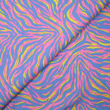 Coton imprimé zèbre jaune et bleu fond rose
