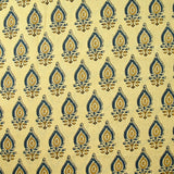 Coton indien imprimé Chennai bleu et ocre fond beige