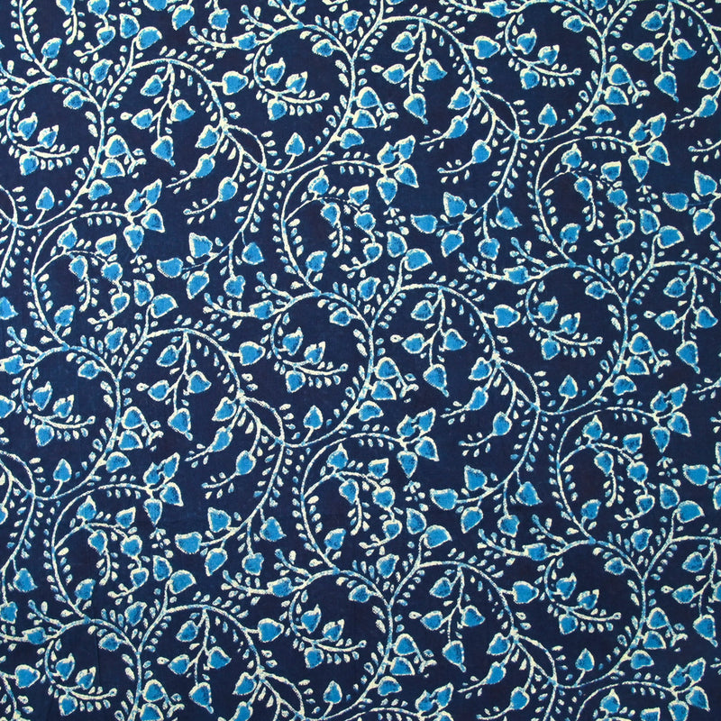 Coton indien imprimé Dehradun bleu fond marine