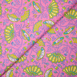 Coton indien imprimé Inaya jaune fond rose