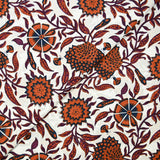 Coton indien imprimé Jiya fleurs et abeille rouille fond blanc