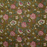 Coton indien imprimé Kolkata beige et bordeaux fond kaki