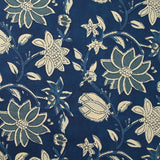 Coton indien imprimé Puducherry fond marine