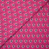 Coton indien imprimé Sati turquoise et blanc fond rose