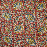 Coton indien imprimé Uma bleu barbeau et jaune fond tomette
