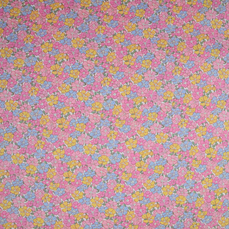 Coton liberty ® 150th Sadie Rose, bleu, jaune et rose au mètre