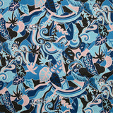Coton liberty ® Elea Sun bleu et vieux rose au mètre