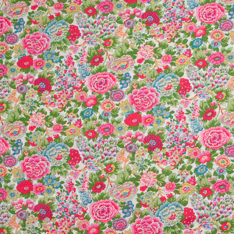 Coton liberty ® Elysian day fuchsia et vert au mètre