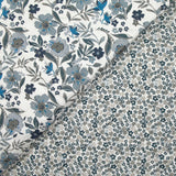 Coton matelassé double face Mayla fleurs bleu fond blanc au mètre