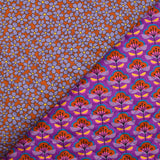 Coton matelassé double face Talia fleurs violet et brique au mètre