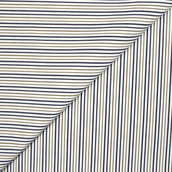 Coton tissé-teint rayé 3mm camel et bleu