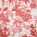 Coton tissé aspect lin imprimé balade tigrée rouge fond blanc