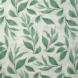 Coton tissé aspect lin imprimé feuilles volantes fond blanc