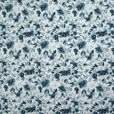 Coton tissé aspect lin imprimé fleurs en aquarelle bleu foncé