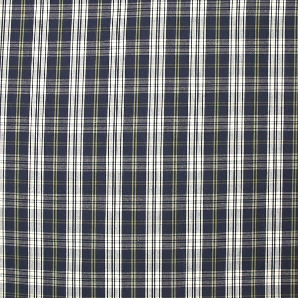 Coton tissé teint à carreaux bleu marine