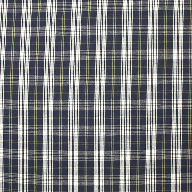 Coton tissé teint à carreaux bleu marine