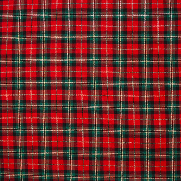 Coton tissé teint à carreaux doré rouge et vert