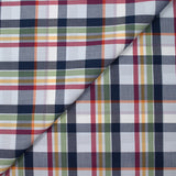 Coton tissé teint à carreaux marine, orange, vert et bordeaux