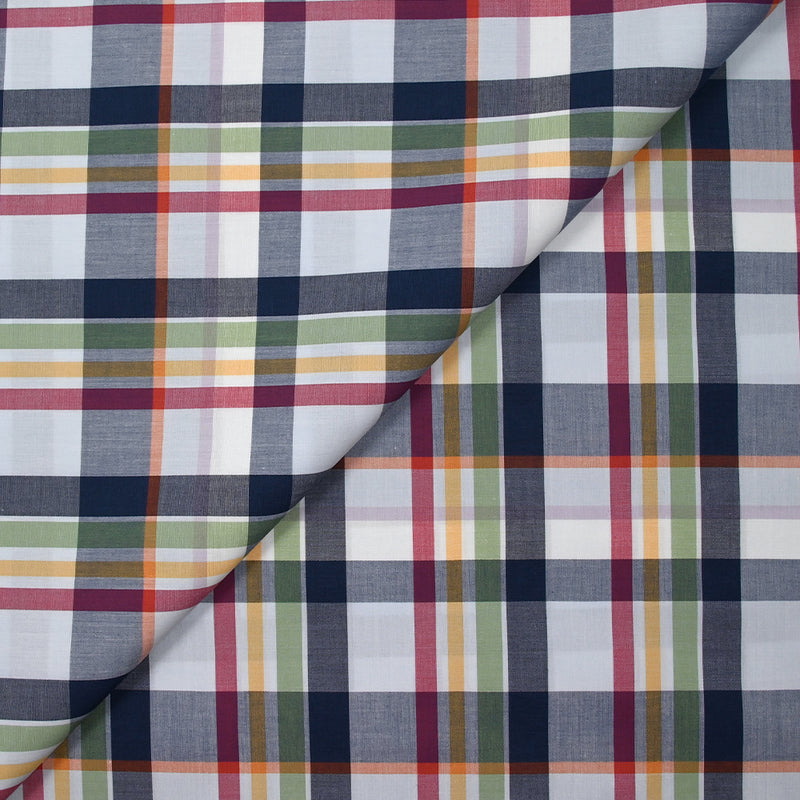 Coton tissé teint à carreaux marine, orange, vert et bordeaux
