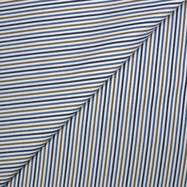 Coton tissé-teint rayé camel et bleu