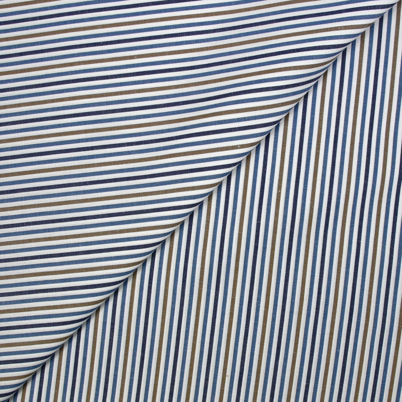 Coton tissé-teint rayé camel et bleu