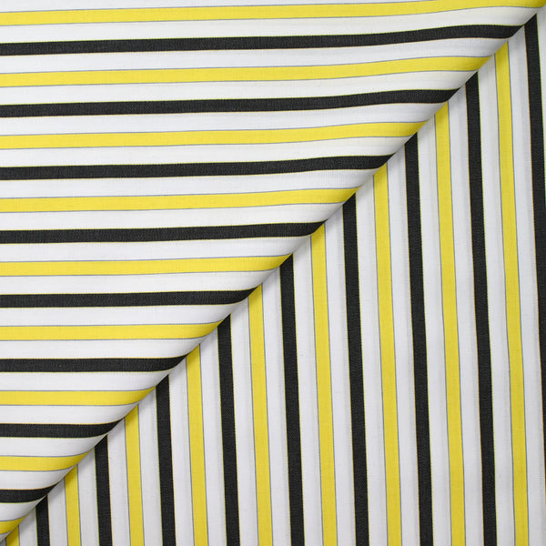 Coton tissé teint rayé Gloria jaune et noir fond blanc