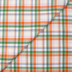 Coton tissé-teint Rowan vert et orange fond blanc