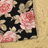 Crêpe de chine imprimé rayé bouquet de roses fond noir