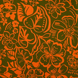 Crêpe lourd imprimé Hawaï orange fond kaki