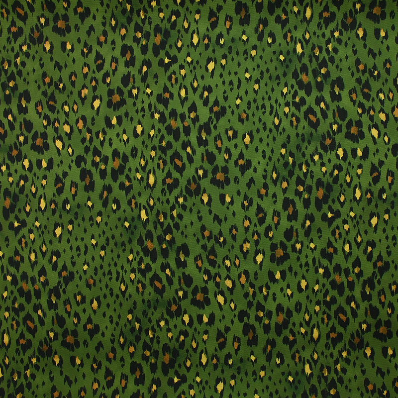 Crêpe lourd imprimé léopard jaune ocre fond vert grenouille