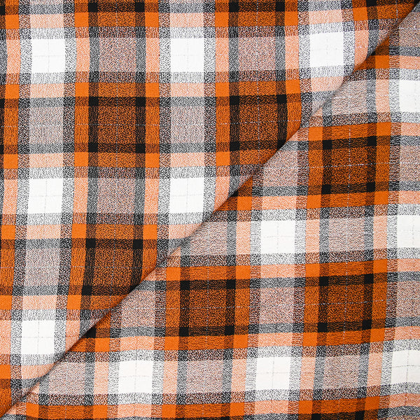 Crêpe polyviscose tissé teint carreaux blanc et orange brûlé