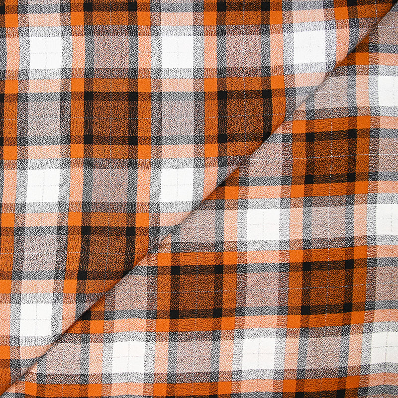 Crêpe polyviscose tissé teint carreaux blanc et orange brûlé