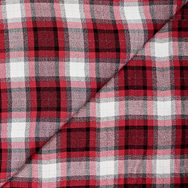 Crêpe polyviscose tissé teint carreaux blanc et rouge