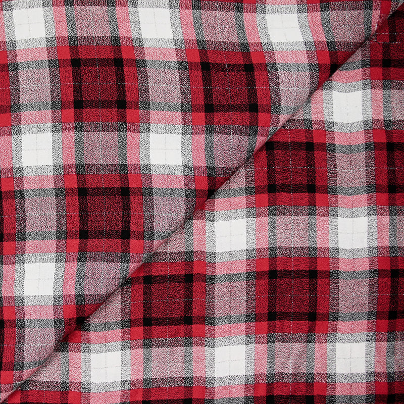 Crêpe polyviscose tissé teint carreaux blanc et rouge