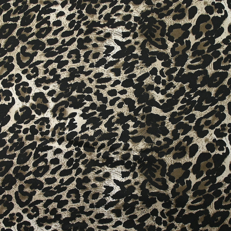 Crêpe satin de polyester imprimé léopard taupe et grège