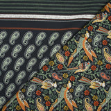 Crêpe satin polyester imprimé oiseau cachemire fond noir